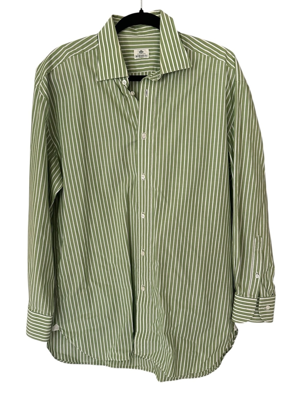 Borrelli Napoli Green Striped Men's Button-Down Shirt Size 16-41